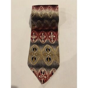 Pavone Italy Silk Tie Medallion Damask Red Gold Fade 3.75" Wide 59.25" Long VTG‎